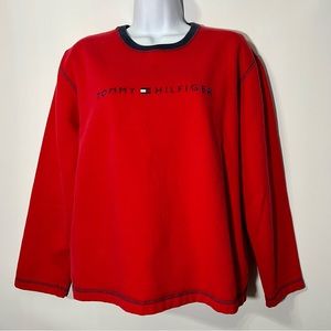 EUC Vintage 90s Tommy Hilfiger Jeans USA Flag Crewneck Sweatshirt Large Red Logo